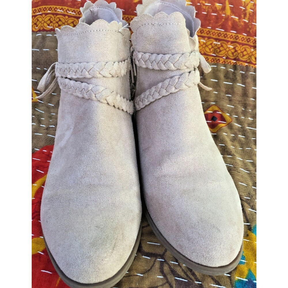 So Good For Life Rose - Gold blush pink shimmery ankle booties, braided, bows 6M